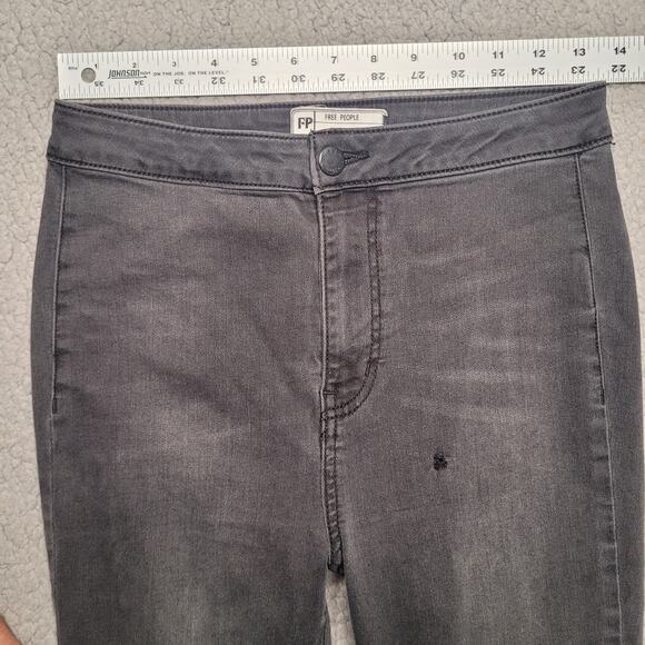 Free People Jeans 27 Just Float On Bell Bottom Flare Black Gray 70s Boho Hippie - Picture 7 of 11